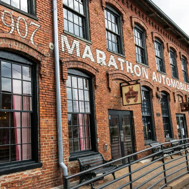 A restored brick commercial building in Nashville